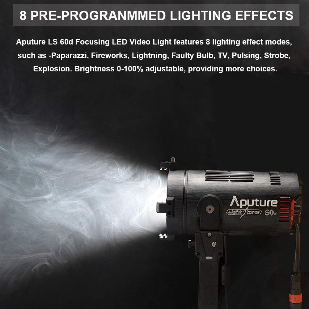 Aputure LS 60d Focusing LED Video Light CRI 95+ TLCI 95+ 50000lux @1m App Control Built-in 8 Lighting FX with Barn Doors for Video Recording,Wedding,Outdoor Shooting