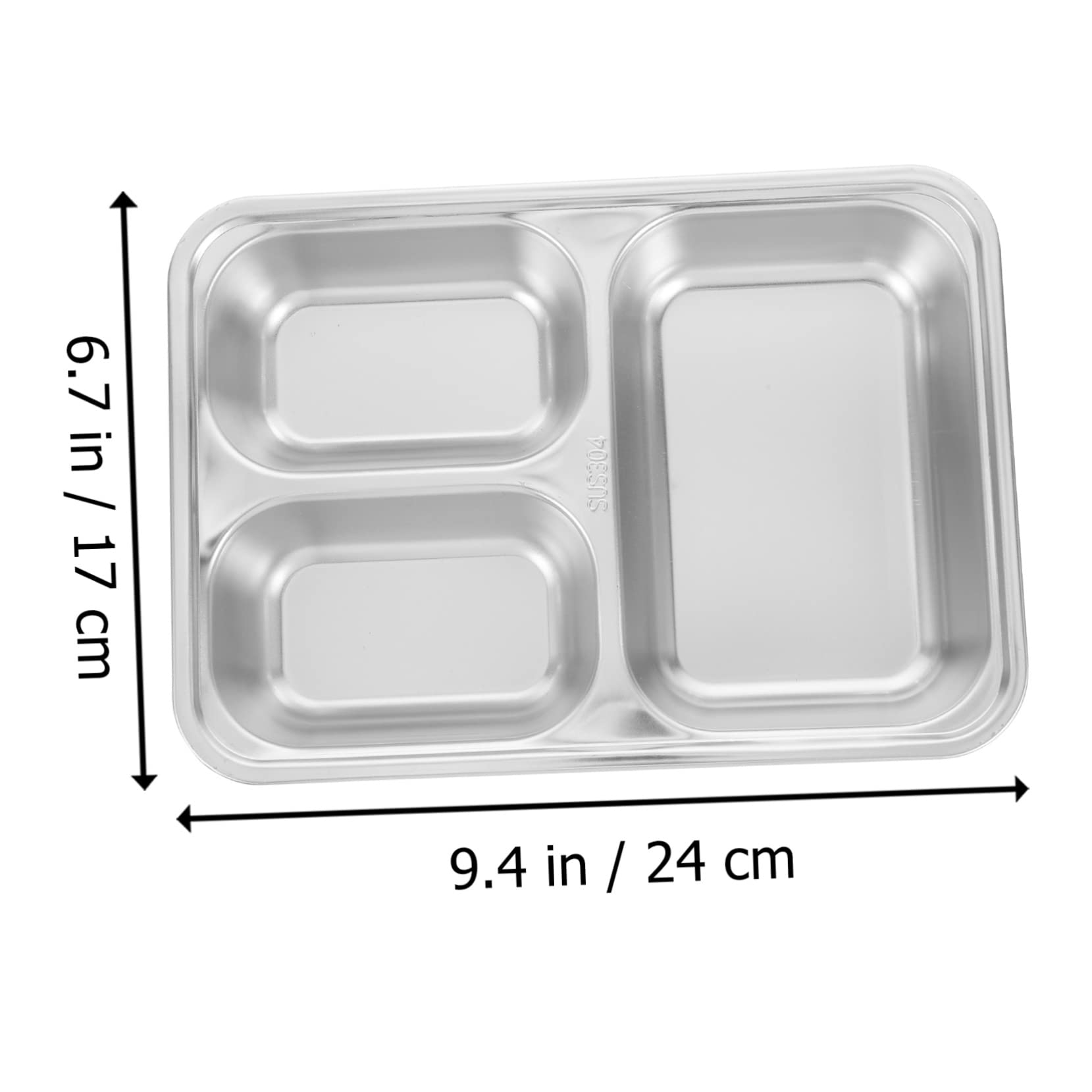 Veemoon Stainless Steel Divided Dinner Plates - Set of 2 Rectangular Sectional Trays with 3 Compartments for Camping - Meal Prep and Portion Control Metal Plates for Outdoor