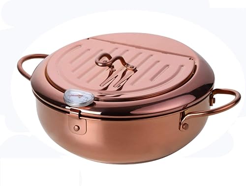 Miniatura 7 de Freidora de acero inoxidable Tempura con termómetro freidora de aceite, alas de pollo, tapa a prueba de polvo y estante de goteo de aceite para