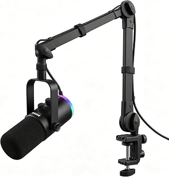 MARVO Gaming Microphone Set, Condenser PC Mic for Streaming Podcasting with Boom Arm Stand, Mute Button, Headphones Jack, for Recording Vocal Voice, USB and XLR Connectivity