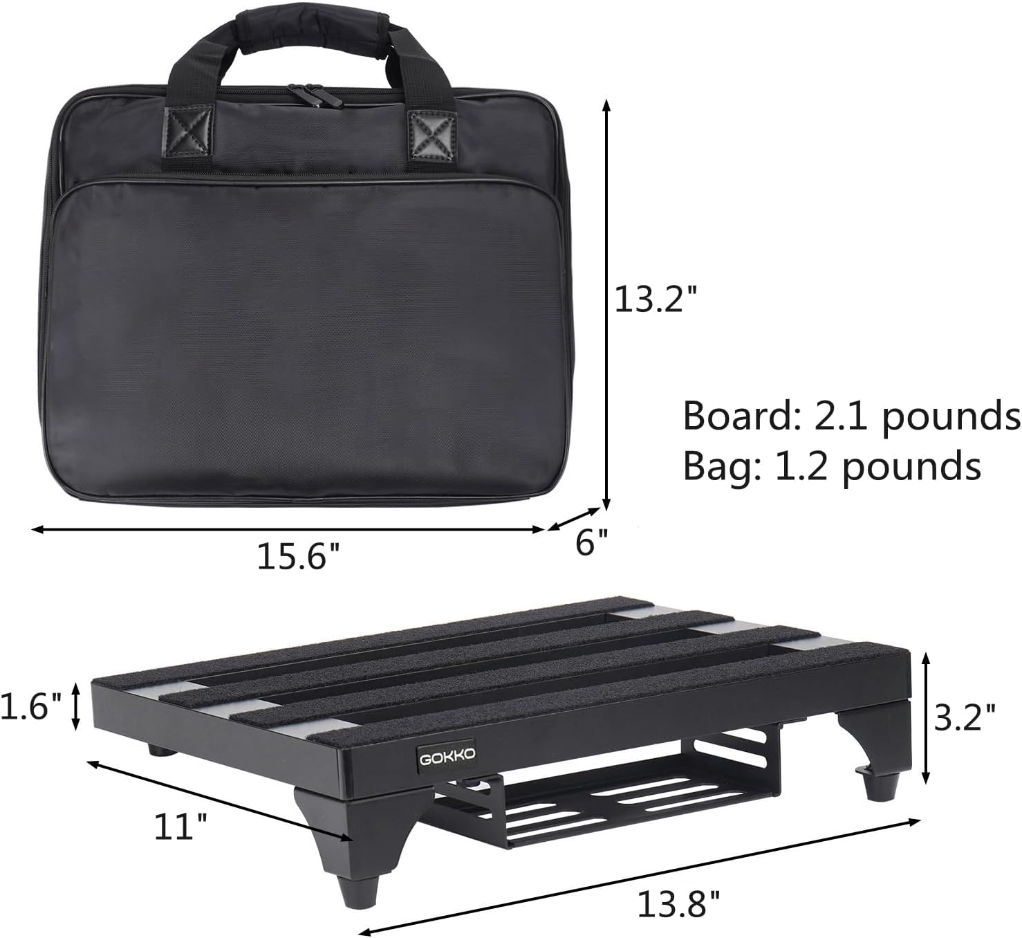 GOKKO Aluminum Alloy Guitar Pedal Board 13.8" x 11" Pedalboard with Power Supply Bracket, Includes Carry Bag & Mounting Tapes (Black, GKA-14BK)