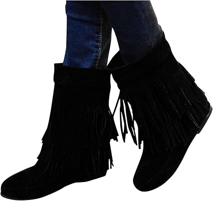 Amazon.com: seanxw Botines de borla para mujer con flecos y parte inferior  plana, botas cortas de ante : Ropa, Zapatos y Joyería