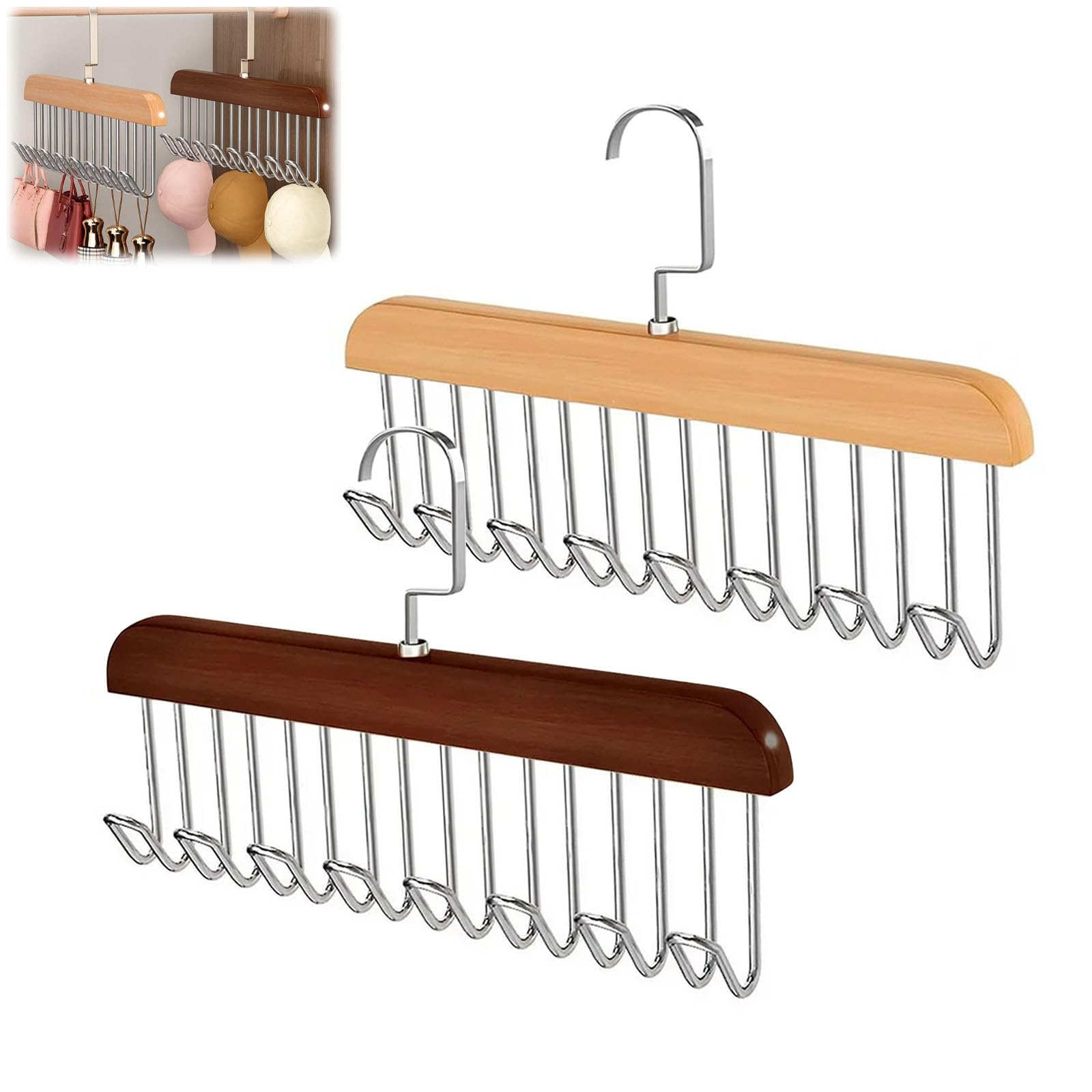 2Pcs Belt Hanger for Wardrobe, 8 Hooks Tie Rack with Deep Groove Anti-Slip