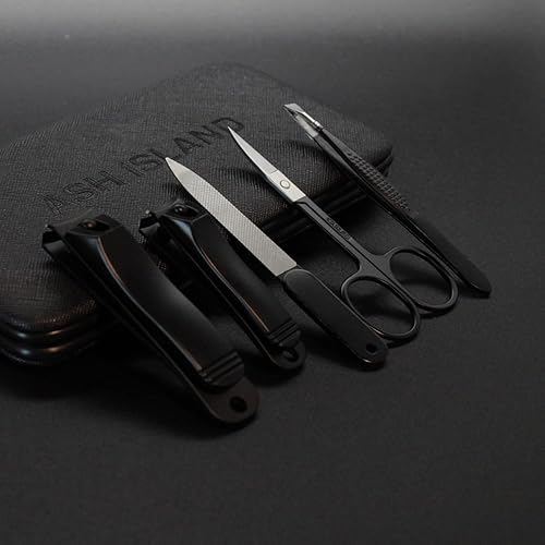 Miniatura 5 de ASH ISLAND Juego de cortaúñas, color negro inoxidable 12 en 1 para hombres y mujeres, kit de viaje de manicura, pedicura, lima de uñas de lujo,