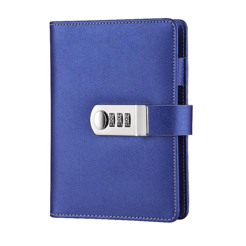 Lock Journal with PU Leather Cover, A6 Lockable Refillable Binder Notebook with Pen Holder and Card Slots, Secret Diary Planner Notepad for School Business Girls [Dark Blue]