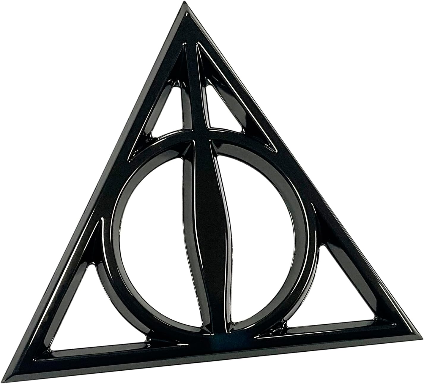 Fan Emblems Deathly Hallows Car Emblem - Harry Potter Symbol 3D Auto Badge - Color: Chrome - Size: 3.7 x 3.2 x 0.2 inches - Officially Licensed Wizarding World Car Accessories