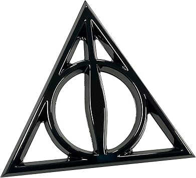 Fan Emblems Deathly Hallows Car Emblem - Harry Potter Symbol 3D Auto Badge - Color Black Chrome - Size 3.7 x 3.2 x 0.2 inches - Officially Licensed Wizarding World Car Accessories