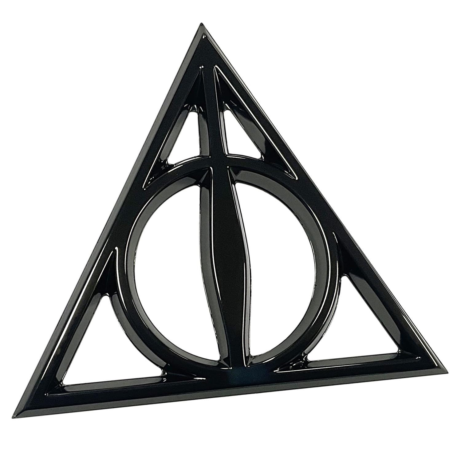 Fan Emblems Deathly Hallows Car Emblem - Harry Potter Symbol 3D Auto Badge - Color Black Chrome -