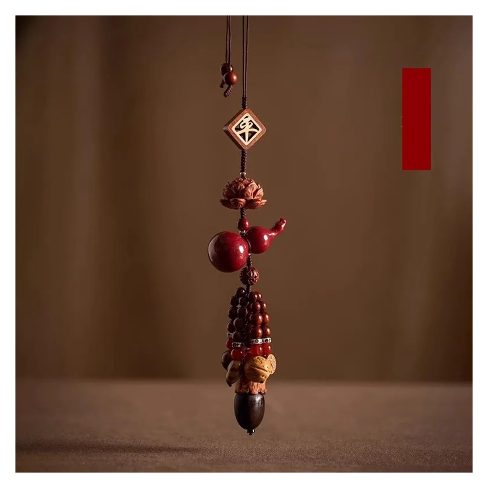 Fit for Cinnabar Gourd Bodhi Ping An Car Pendant - Rearview Mirror Accessory(Red sandalwood)