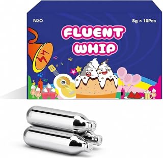 Whipped Cream Chargers 10 Pack, 8g Food Grade N2O Cream Charger Nitrous Oxide Cartridges, Professional Refills for Standard Cream Dispensers, Ideal for Whipped Cream, Mousses & Culinary Foams