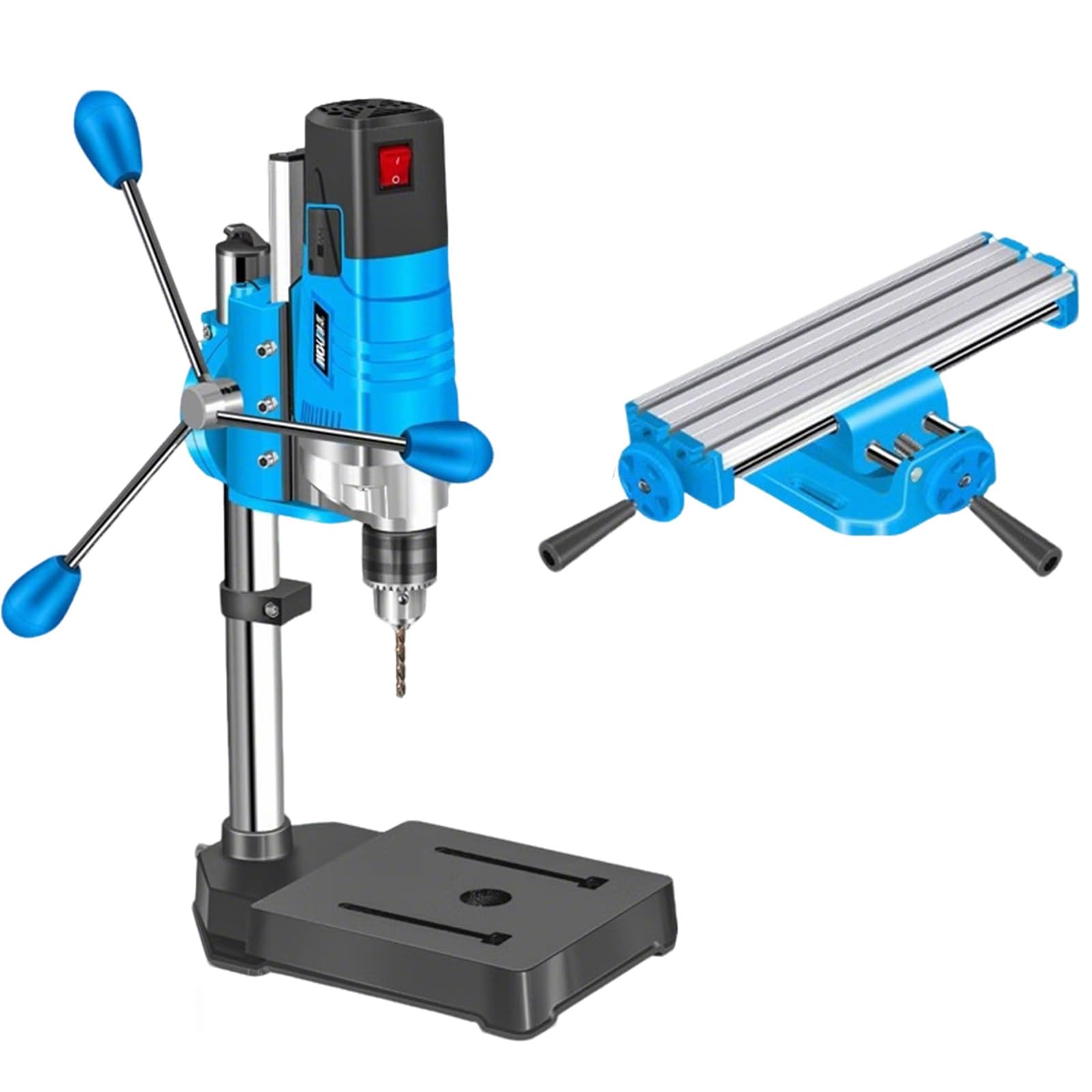 Mini wiertarko-wiertarka stołowa 1200 W, 6 prędkości, skok 80 mm, wiertło kolumnowe 2800 obr./min z obrotowym imadłem do wiercenia drewna, żelaza, aluminium