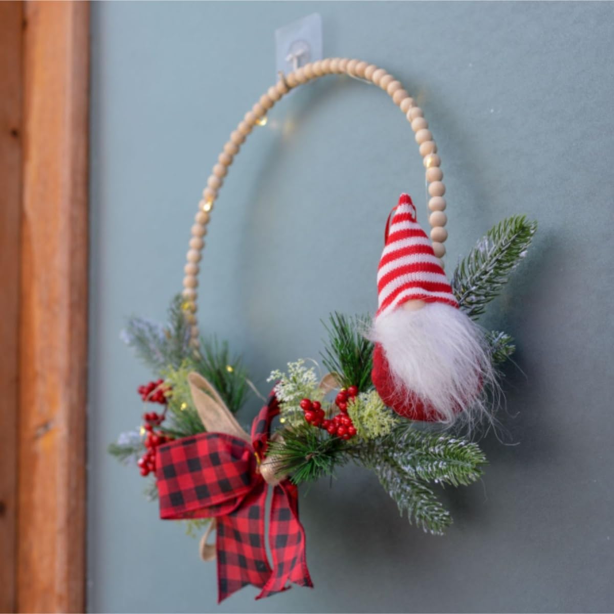 Winterkranz Dekokranz Weihnachten Holzperlen Kranz Schleife Weihnachtsschmuck Weihnachtstür Wand Heimdekoration Adventskranz Christbaumschmuck