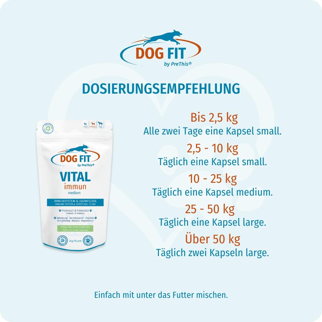 DOG FIT by PreThis® VITAL immun für Hunde I Mit Colostrum, Agaricus Blazei Murrill, Hagebuttenextrakt, Shilajit, Propolis I Ohne künstliche Zusätze I medium 10-25kg