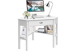 Tangkula Small White Corner Desk with Storage