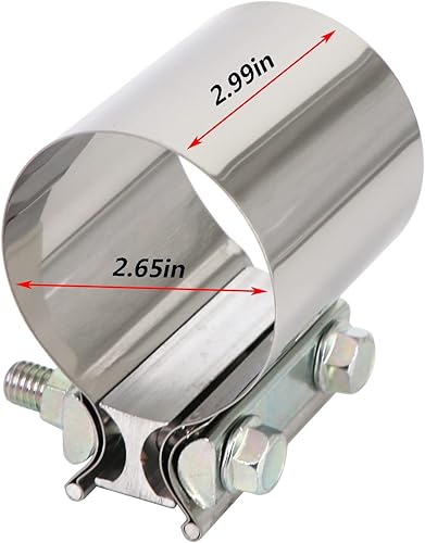 Miniatura 2 de 2.75 "Acero inoxidable Butt Joint Escape Clamp Band Coupler Sleeve Usado para tubos de escape, extremos de silenciador y conexión del sistema de