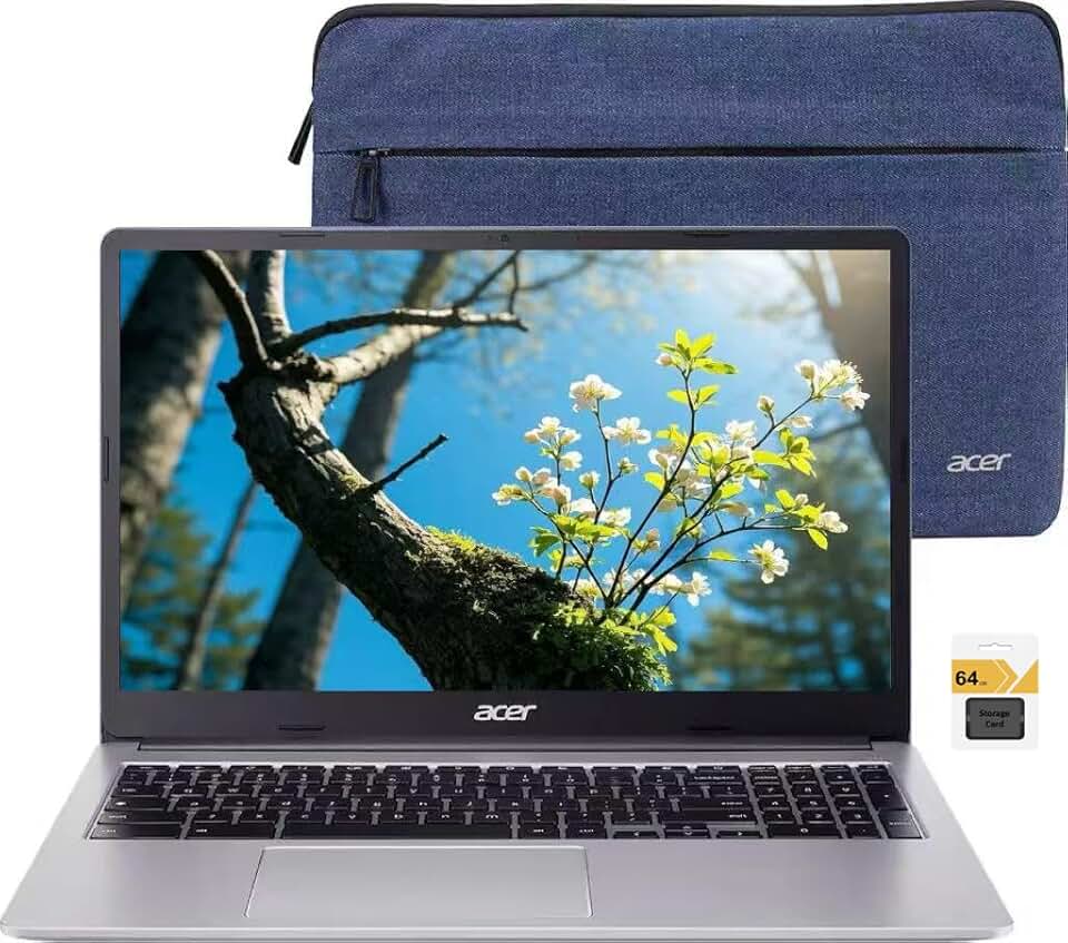 acer Chromebook 315, laptop com tela IPS FHD de 15,6 polegadas (1920 x 1080), Intel Celeron N4500, 4 GB de RAM, 128 GB de armazenamento (64 GB eMMC + 64 GB SD), webcam, Chrome OS, prata brilhante