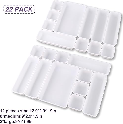 Miniatura 7 de KeFanta Paquete de 22 organizadores de cajones de escritorio, organizadores de cajones de basura entrelazados y almacenamiento con 3 tamaños,