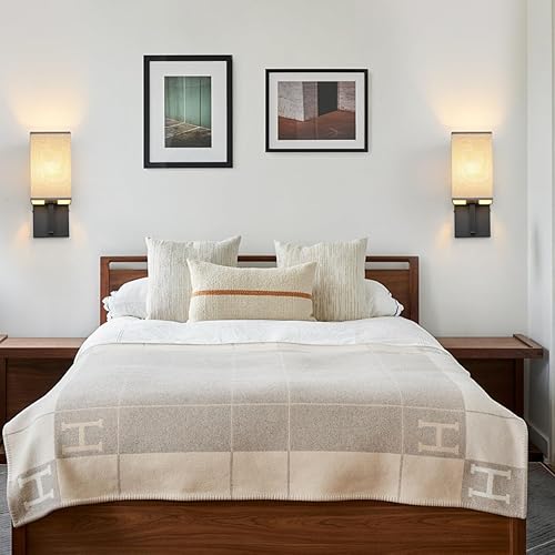 Miniatura 2 de Deamakk Moderno juego de 2 apliques de pared, lámpara de pared industrial con pantalla cuadrada de tela blanca, lámpara de pared estilo vintage E26