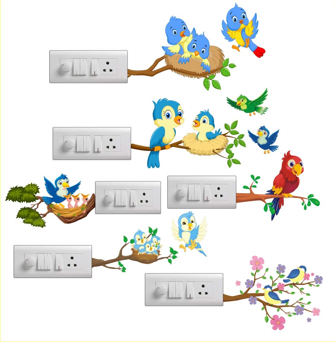 Switch Board Cute Birds On Tree Sticker Size(55 x 20) Cm Multicolour