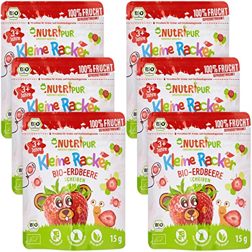 BIO Frucht Snack für Kinder: 6x15g Erdbeeren Gefriergetrocknet BIO - Gefriergetrocknete Früchte - Getrocknete Früchte - Kleine Racker von NutriPur Cover