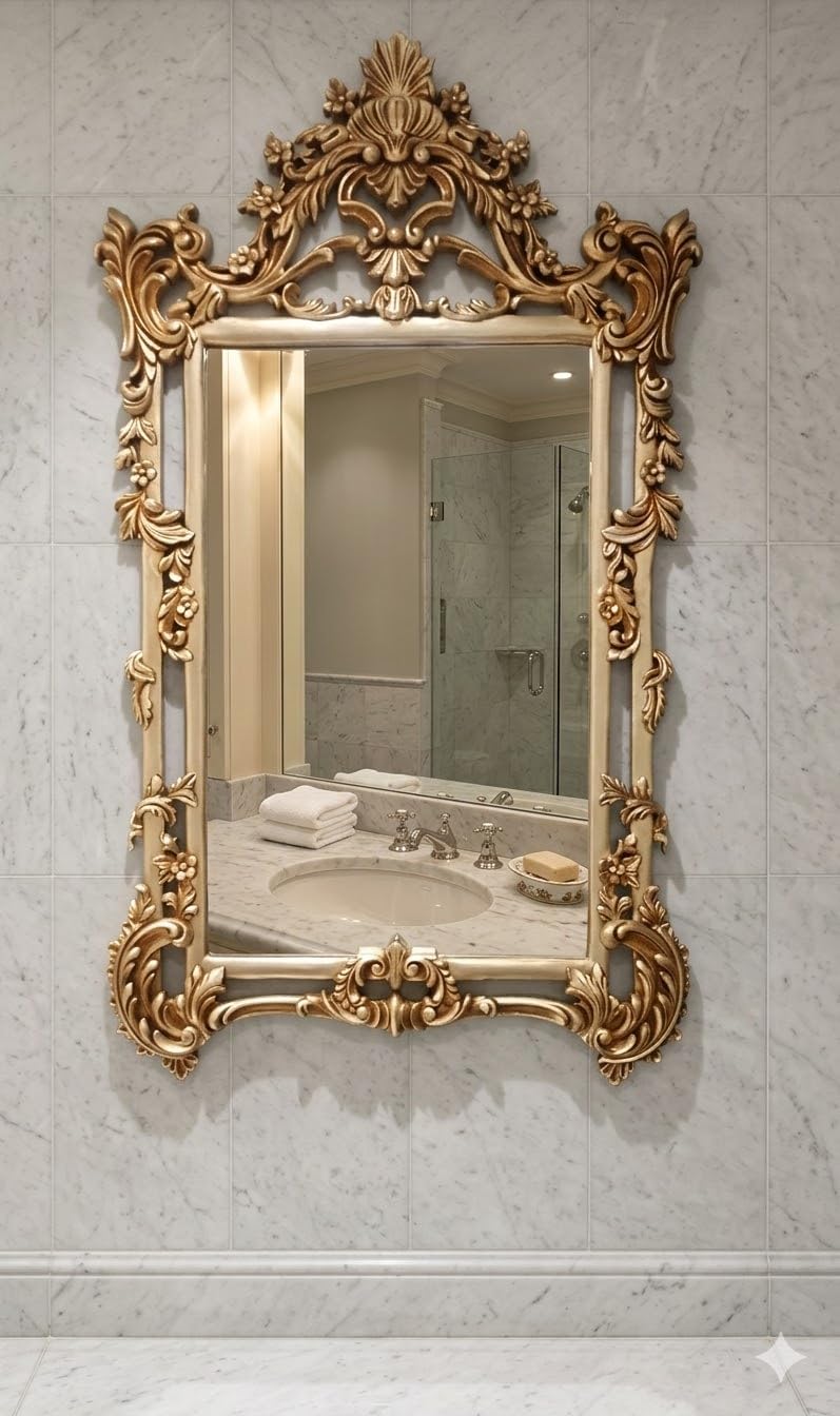 Royal Wooden Carved Mirror Frame | Mirror Frame Wooden Antique | Wall Hanging Mirror | Full Length Dressing Mirror | Solid Wood (Gold antiq) six is 36/24 inch's-image-42