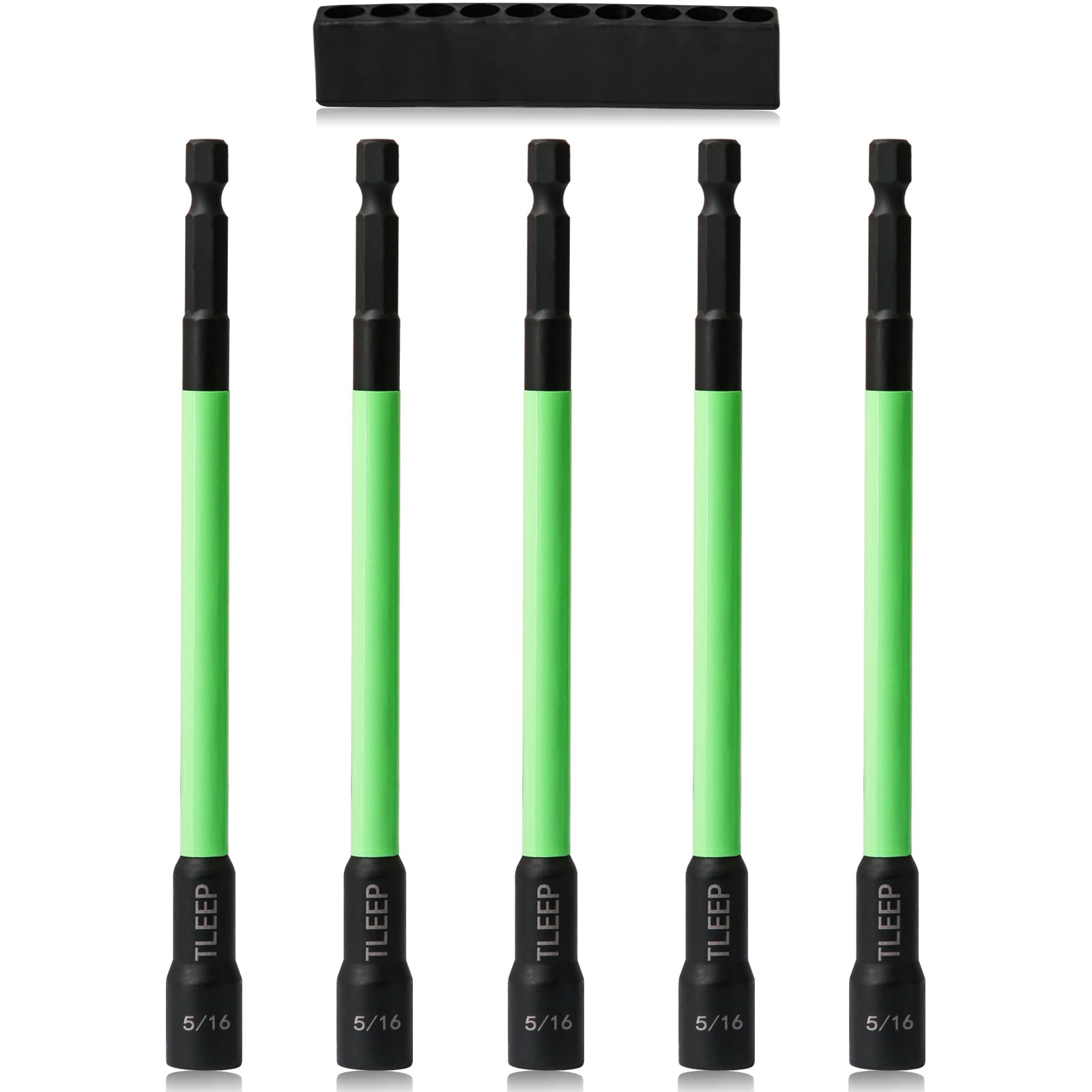 TLEEP 150MM 5/16" Magnetic Power Nut Driver Set for Impact Drill, 1/4" Hex Head Drill Bit Set SAE Screwdriver Socket Set, Chrome Vanadium Steel Quick