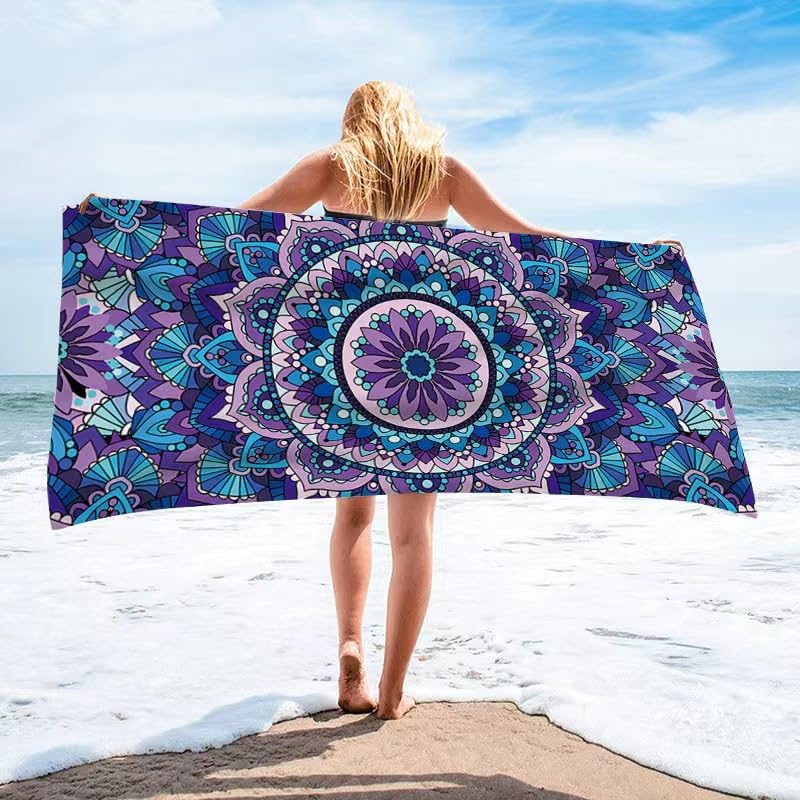 BananaHome Microfiber Beach Towel 60"x30"Thin Quick Dry Super Absorbent Oversized Lightweight Sand Free Towels for Travel Sports Pool Swim Bath Yoga Women Men (Blue Mandala Boho, 30"x60" （75x150 cm）)
