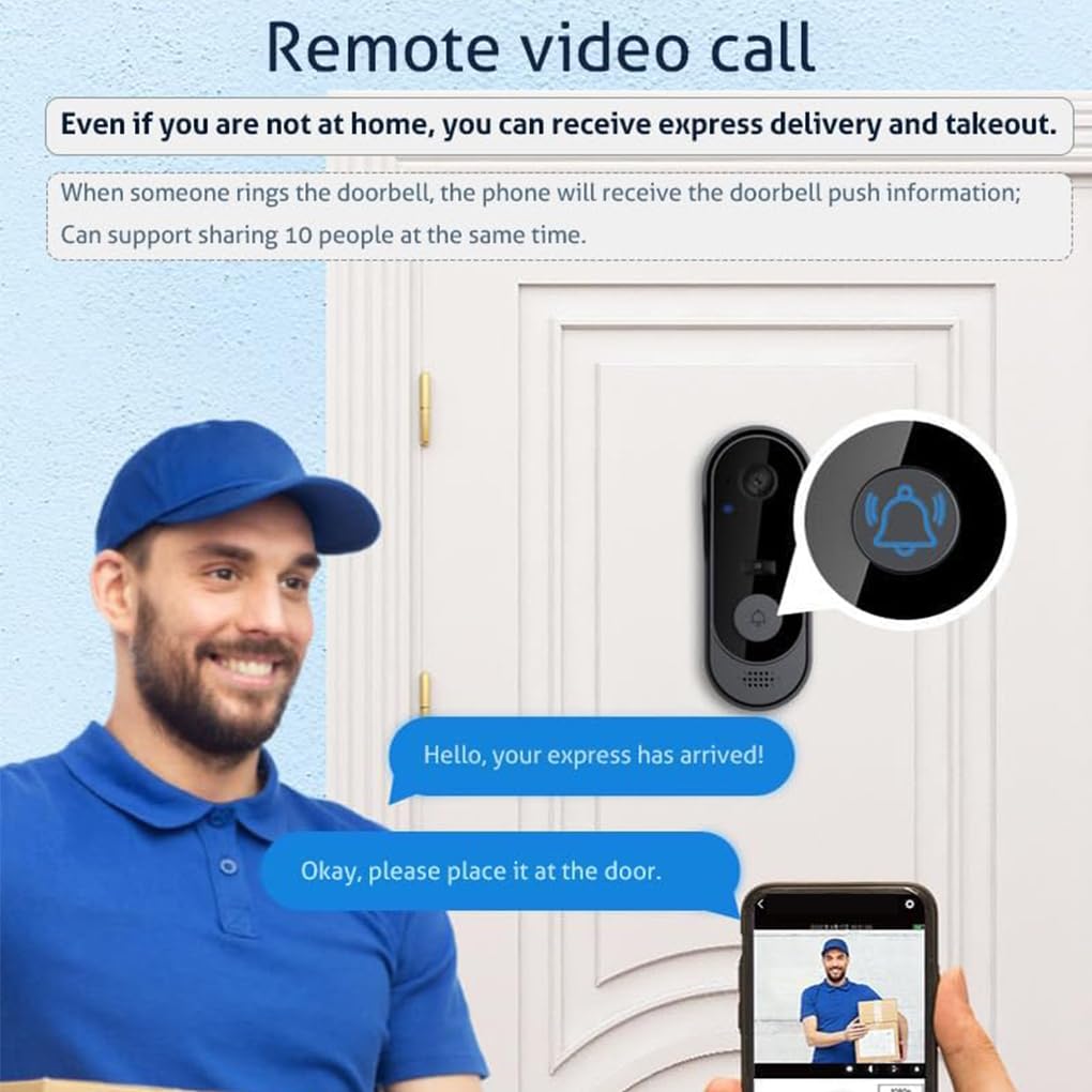 Campanello video intelligente con notturna a infrarossi, sensore | integrato, campanello video intelligente FHD, scheda di supporto WIFI 2.4G