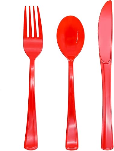 Miniatura 8 de Paquete de 150 cubiertos de plástico rosa claro, juego de utensilios desechables de color rosa resistente, 50 tenedores rosados, 50 cuchillos