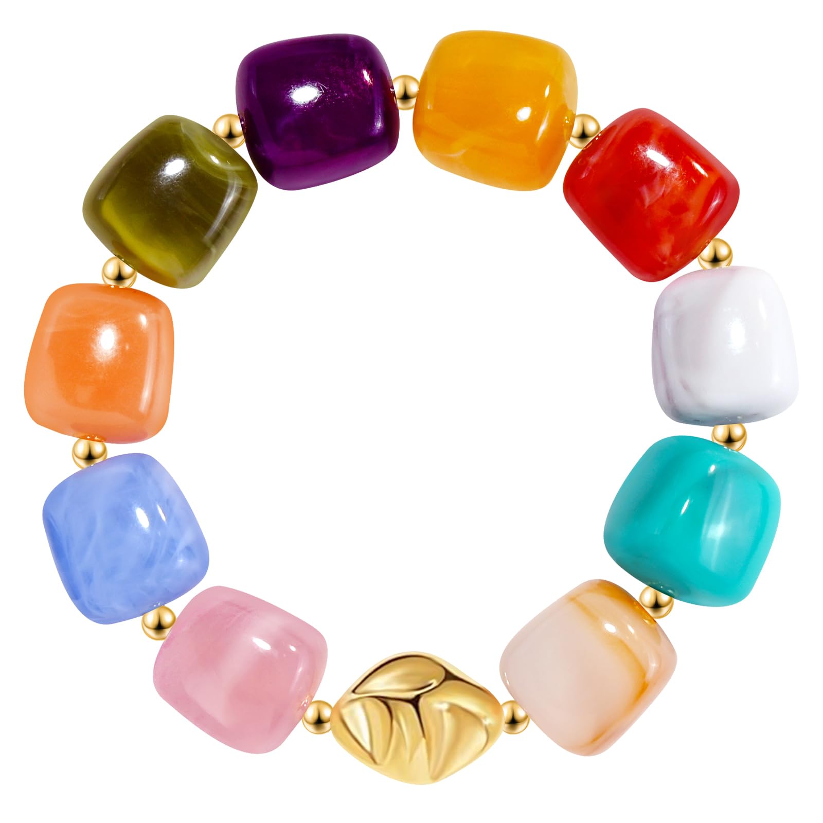 Braccialetto con perline grosse da donna, multicolore, con grandi perline in resina acrilica, elastico e allungabile, braccialetti alla moda e di tendenza, gioielli boho per vacanze estive al mare.