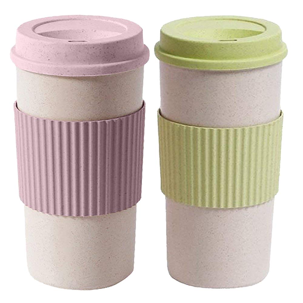 MyLifeUNIT Reusable Coffee Travel Mug with Lids, 15 Oz Bamboo Fiber Beverage Cup (Pack of 2)