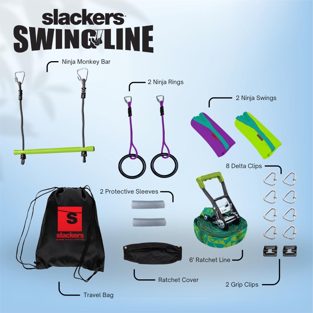 slackers Swing Line - Turn Healthy Trees Into The Perfect Backyard Swingset - slackers Tree Swing Line Kit - Great Tree Swing Addition to Any Yard - Recommended for Ages 3+