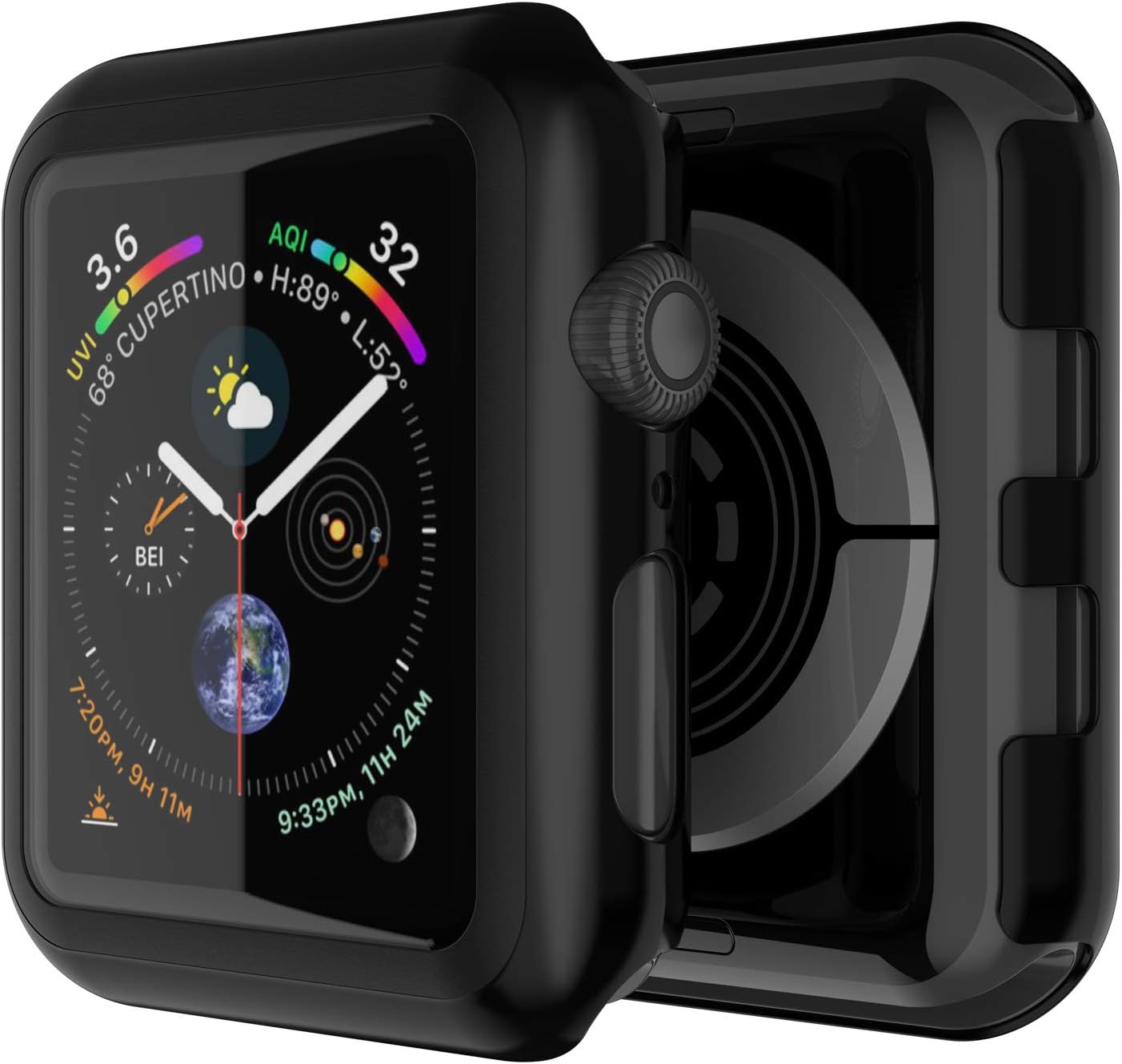 Punkcase for Apple Watch 42mm Bumper Case W/Build in Screen Protector | 9H Hardened Tempered Glass iWatch 3 Cover | Full Body Protection | Ultra Slim Design for Apple iWatch Series 3/2/1(Black)