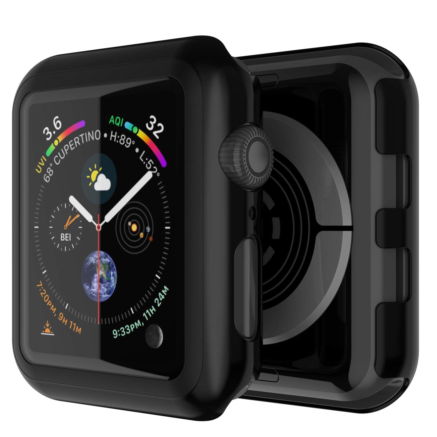 Punkcase for Apple Watch 42mm Bumper Case W/Build in Screen Protector | 9H Hardened Tempered Glass iWatch 3 Cover | Full Body Protection | Ultra Slim Design for Apple iWatch Series 3/2/1(Black)