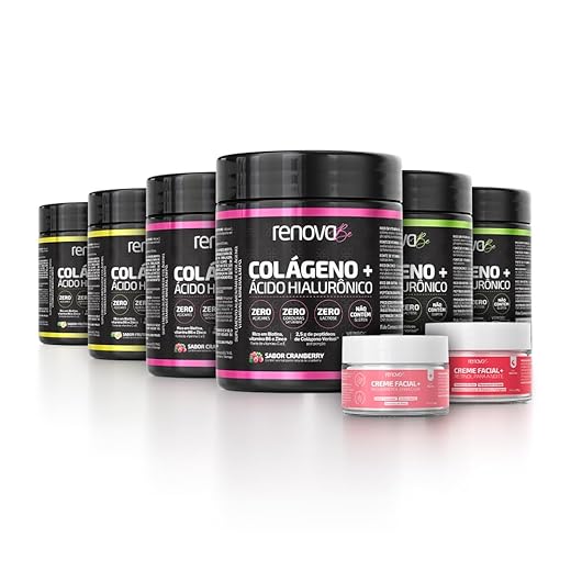 Renova Be Kit 6 Colágenos Verisol (2 Cranberry - 2 Limão - 2 Frutas Tropicais) + Creme Facial Dia e Noite