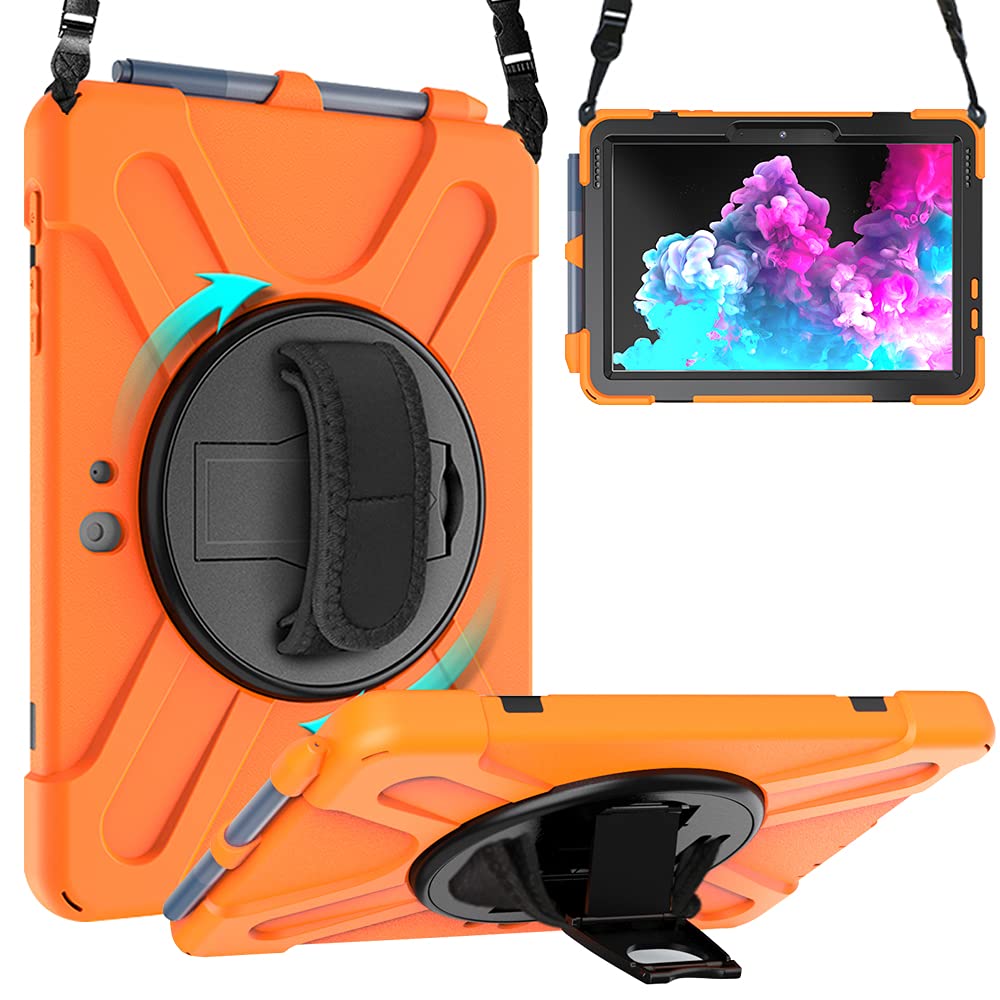 ZenRich Surface Go 3 Case 2021, Surface Go 2 Case 2020, zenrich Surface Go Case 2018 with Pen Holder Heavy Duty Shockproof Rugged Case with Stand Hand Strap and Shoulder Belt for Surface Go-Orange