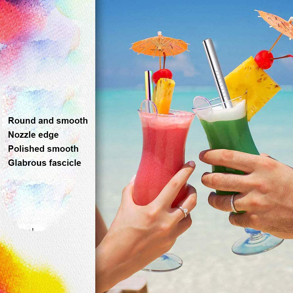 Ogetok Paquet De 6 Pailles Réutilisables En Acier Inoxydable, 3 Droites 3 Pailles Métalliques Courbées