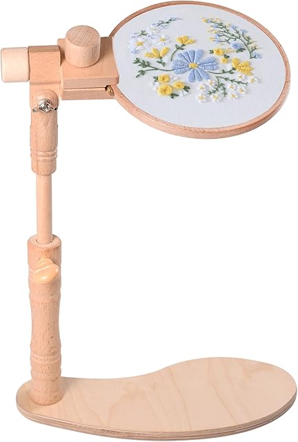 Embroidery Stand - 360 Adjustable Embroidery Frames and Stands Rotated Cross Stitch Stand, Beech Wood Embroidery Hoop Lap Stand Holder, Hands Free Embroidery Frame Stand for Art Craft Sewing Tool