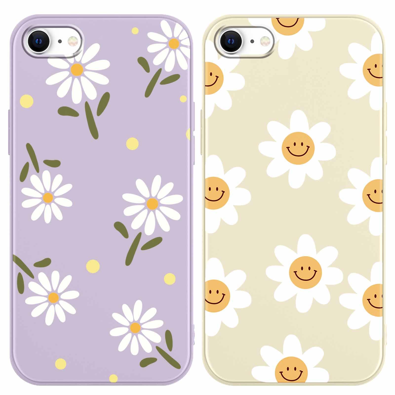 Yoedge 2 Pack Cute Flowers Print Suitable for iPhone 8/7/ iPhone SE 2022 2020 4.7" Phone Case, Floral Daisy Aesthetic Pattern Shell Soft Silicone TPU Shock-Absorbing Smile Cover for Women and Girls