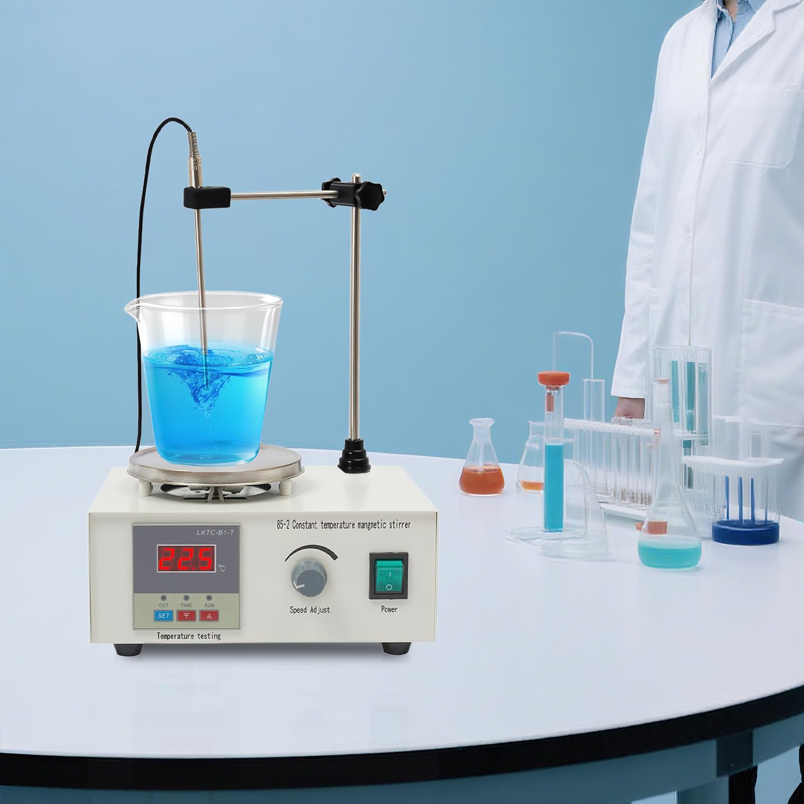 Mieszadło magnetyczne, płyta grzejna, laboratoryjne mieszadło magnetyczne, 250 W, 2000 obr./min, mieszadło magnetyczne z cyfrowym wyświetlaczem, przyciskami i bezstopniowym pokrętłem, do