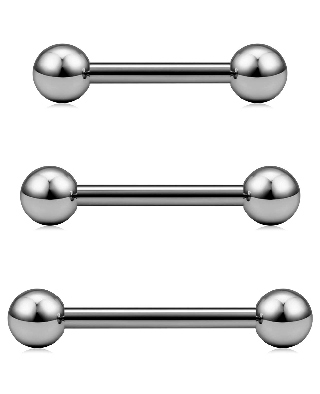 Cizme3pcs Titanio Piercing Lengua Barras Set 14G 12/14/16mm Recto Barbell Lengua Anillo Piercing Joyas