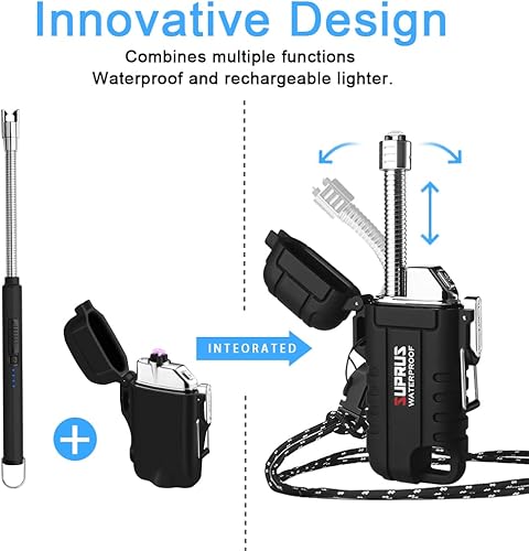 Miniatura 7 de SUPRUS Encendedor impermeable a prueba de viento Encendedor de arco Encendedor de plasma Encendedores recargables USB-C con cuello expandible y
