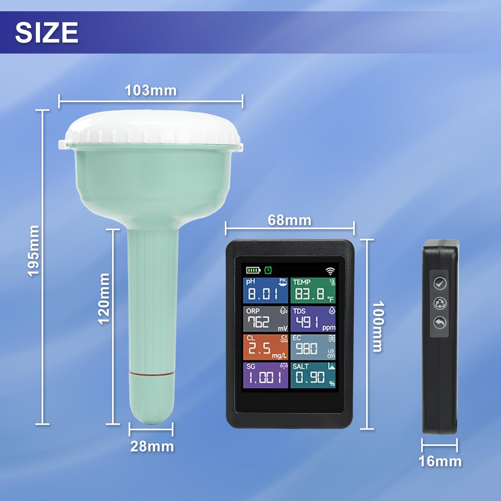 Smart WiFi Wasserqualitätstester, 8-in-1 digitales pH TDS EC Messgerät, Chlor Salzgehalt ORP S.G. Temperatur Multi-Parameter Monitor, Tuya App Echtzeit-Fernüberwachung für Pools, Aquarien, Spas