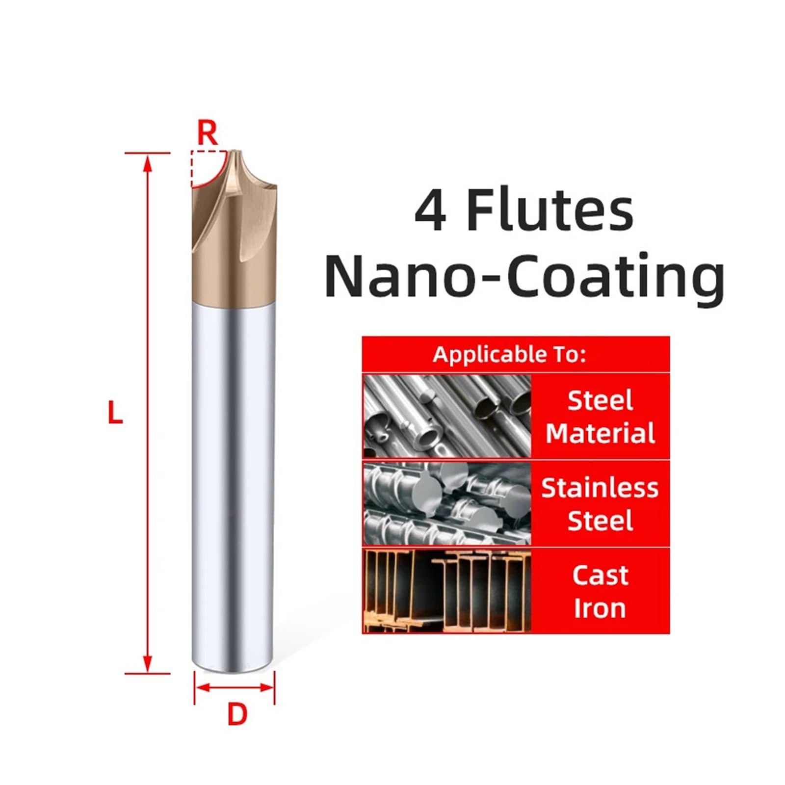 1pc Fresa In Metallo Duro Raggio Angolo Arrotondamento Fresa In Acciaio Al Tungsteno CNC Interno R Smussatura Raggi Esterni Fresatura di Metalli(Coated 4F,R2xD6x50L)