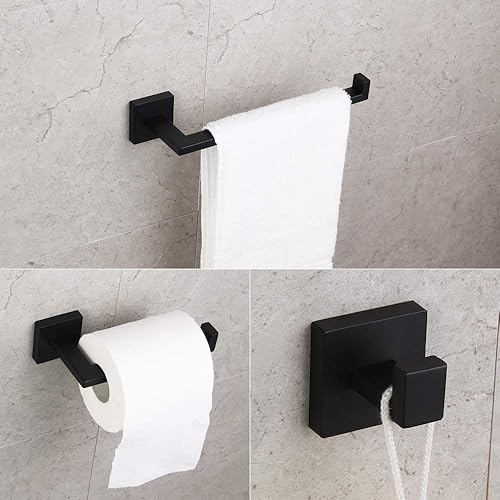 Miniatura 2 de GERZWY Juego de herrajes para baño de 3 piezas, soporte para papel higiénico, anillo de toalla y gancho para toallas montado en la pared PVD