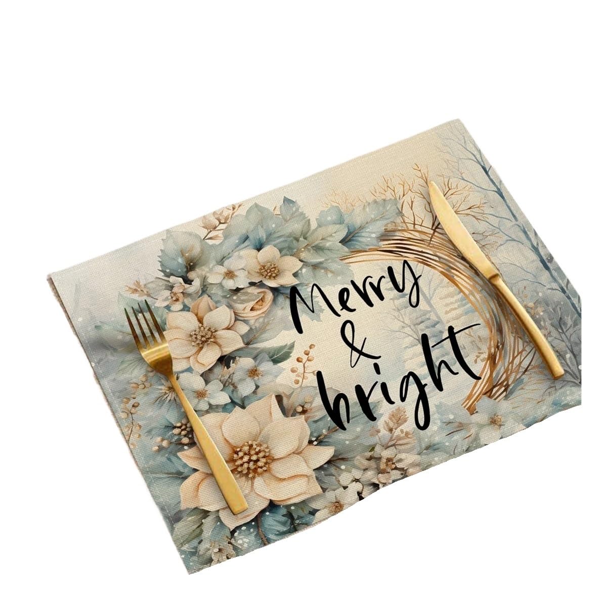 4Pcs Winter Christmas Placemats 45x30cm Elk Snowman Print Place Mats Linen Non Slip Heat Resistant Decoration Dining Table(BJT-250720000496,6Pcs-30X45cm(12X18in)