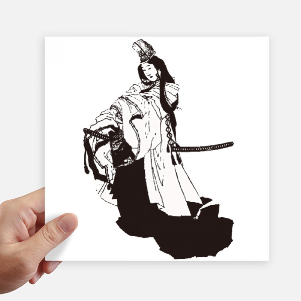 Illustration Japon noir kimono sur autocollant carré de 20 cm pour mur et pc portable