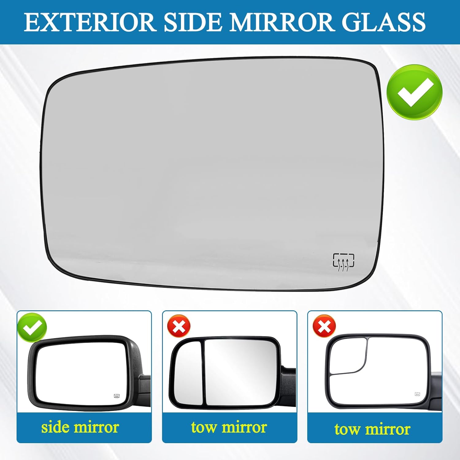 Driver Side Heated Mirror Glass Compatible with 2009-2018 Dodge Ram Pick-Up 1500 2500 - Replace 68079363AA 68050299AA - Side View Exterior Convex Mirror w/Backing Plate Driver Left Side
