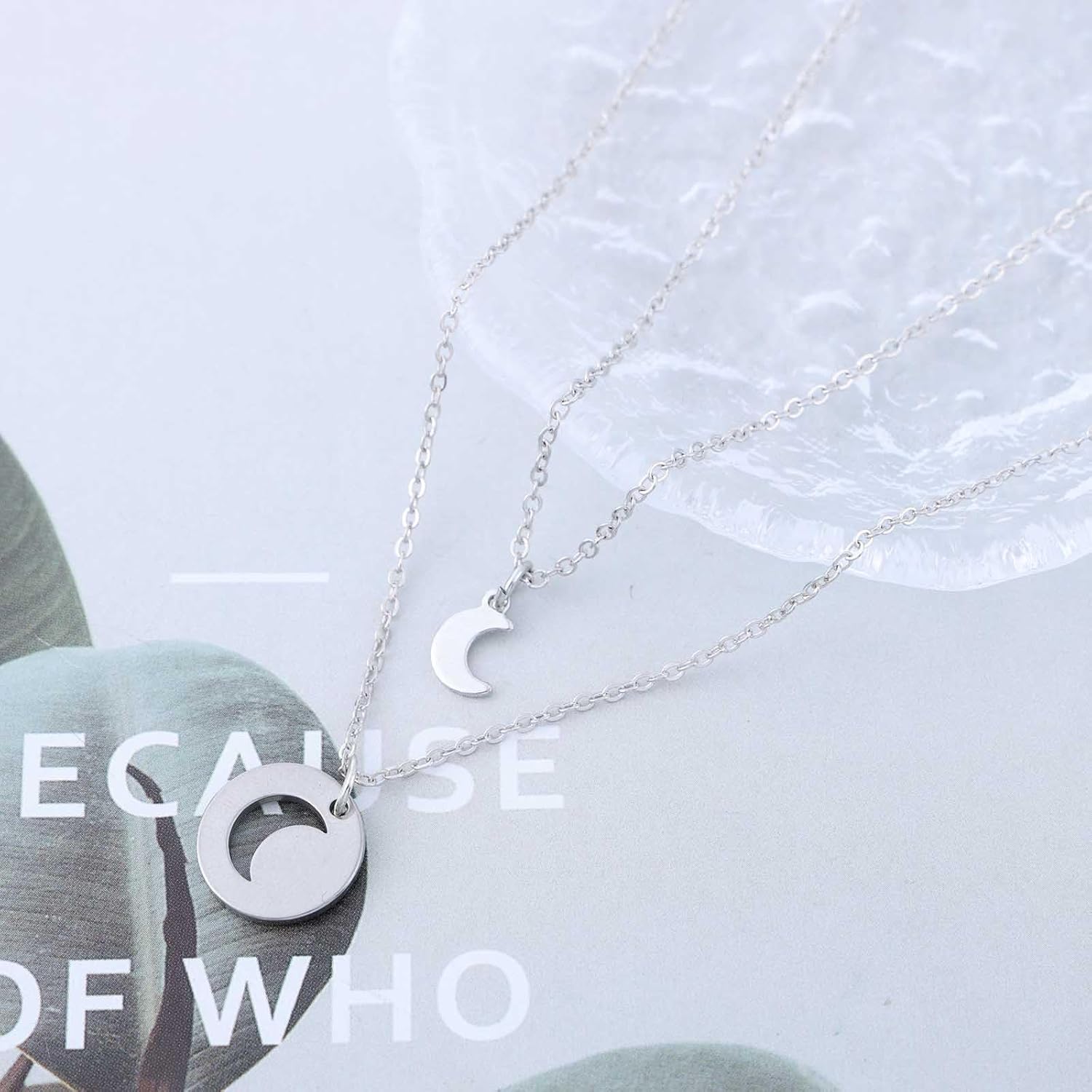 Boho Layered Moon Pendant Necklace Vintage Crescent Moon Necklace Silver Moon Disc Choker Necklace Half Moon Chain Necklace Jewelry for Women - Image 4