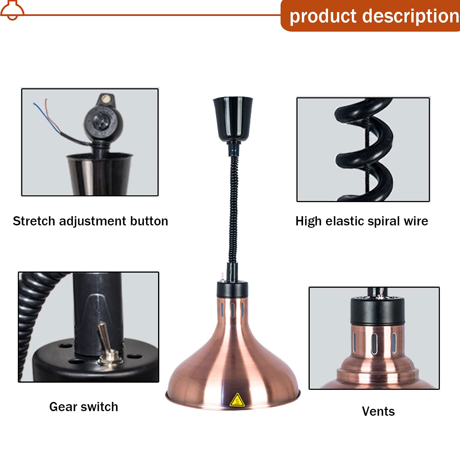 Scaldavivande con Lampada Riscaldante, Scaldavivande Commerciali per Ristoranti, Forniture per Catering con Lampadina A Infrarossi da 250 W,Black